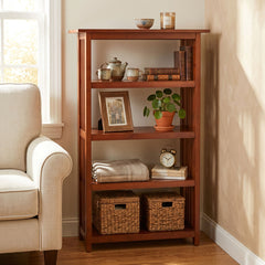 Bookcase, 48-Inch Tall with 4 Shelf Tiers, Cherry Finish