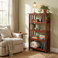 Bookcase, 48-Inch Tall with 4 Shelf Tiers, Cherry Finish