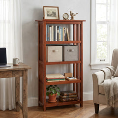 Bookcase, 48-Inch Tall with 4 Shelf Tiers, Cherry Finish