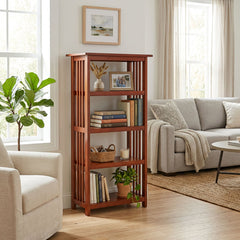 Bookcase, 48-Inch Tall with 4 Shelf Tiers, Cherry Finish