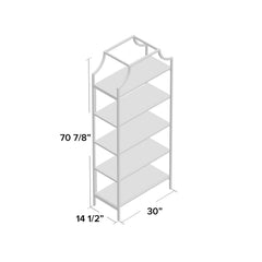 Bookcase, 5-Shelf, Satin Gold Metal Frame
