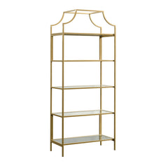Bookcase, 5-Shelf, Satin Gold Metal Frame