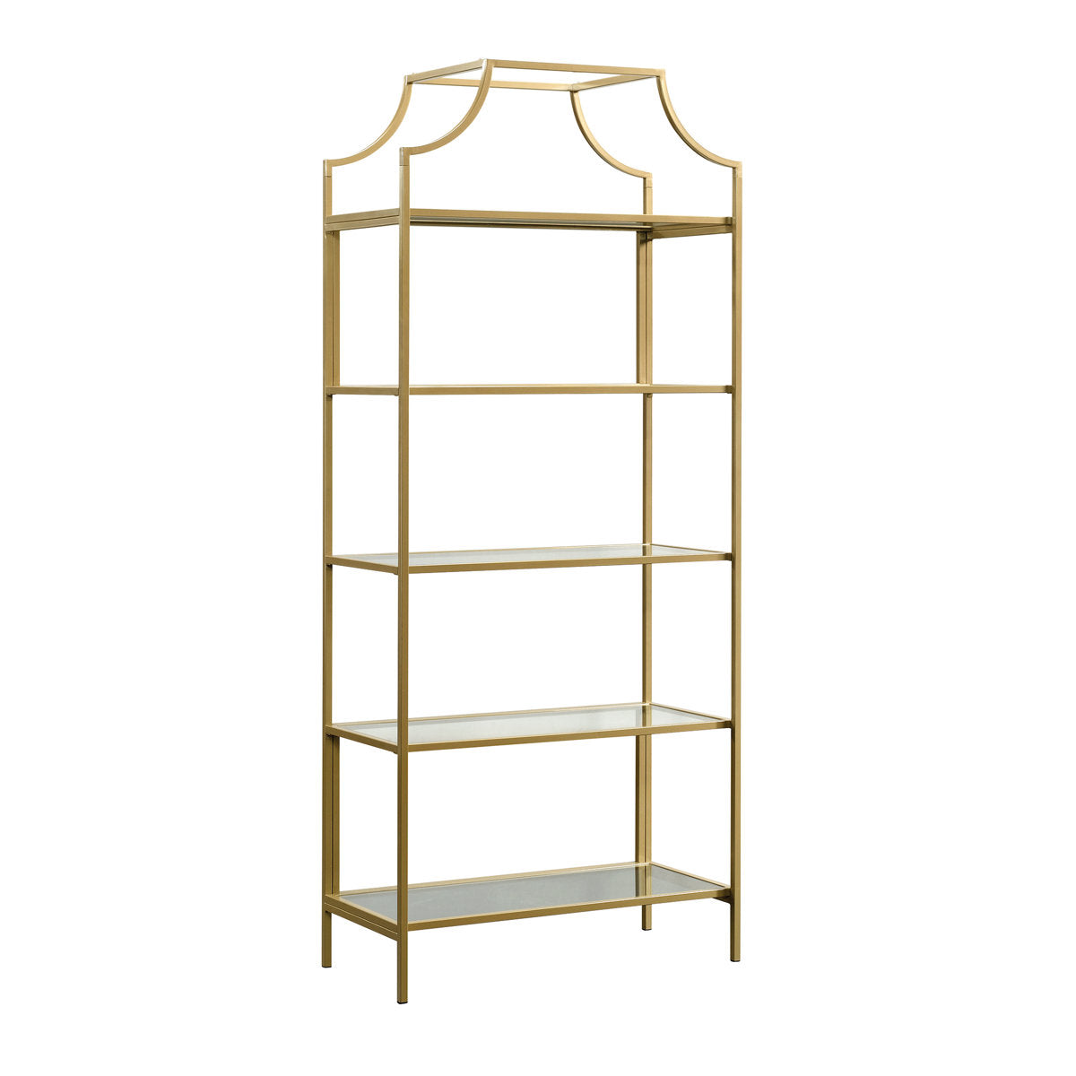 Bookcase, 5-Shelf, Satin Gold Metal Frame