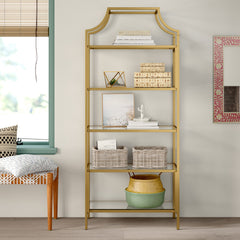 Bookcase, 5-Shelf, Satin Gold Metal Frame