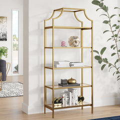 Bookcase, 5-Shelf, Satin Gold Metal Frame