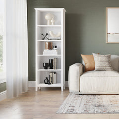 Bookcase, 5 Shelf, White Wood with Angled Top