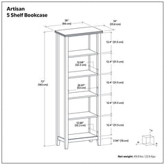Bookcase, 5 Shelf, White Wood with Angled Top
