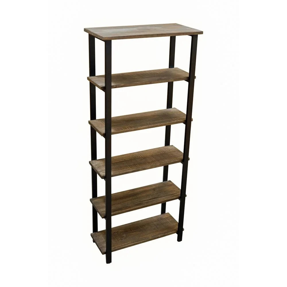 Bookcase, 5 Shelves, Reclaimed Wood Finish with Black Metal Legs