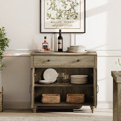 Bookcase, 5-Tier with Glass Doors and Drawer, Wash Gray
