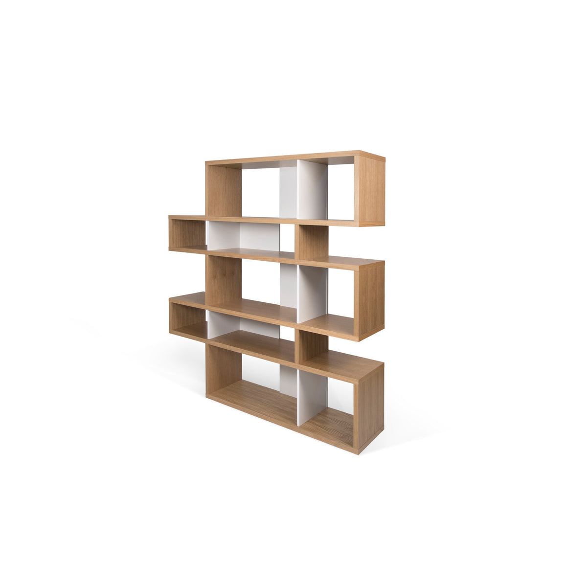 Bookcase, 5-Tier with Staggered Shelves, Oak and Matte White