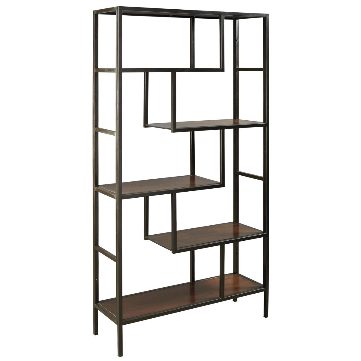 Bookcase, 5 Tiers, Brown and Black Wood with Metal Frame