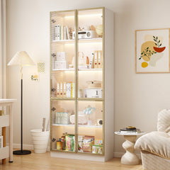 Bookcase, 5 Tiers, White with Glass Doors