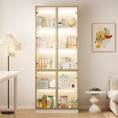 Bookcase, 5 Tiers, White with Glass Doors