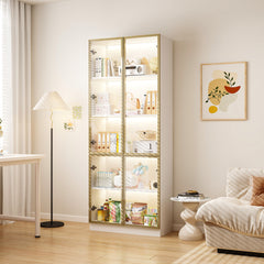 Bookcase, 5 Tiers, White with Glass Doors