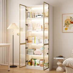 Bookcase, 5 Tiers, White with Glass Doors