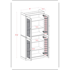 Bookcase, 6 Shelf Tiers, Black Solid Wood with Glass Doors