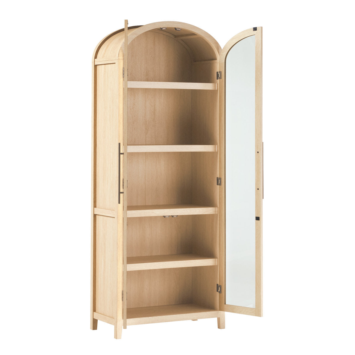 Bookcase, 76 in H, Manufactured Wood with Glass Doors in Coastal Oak