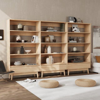 Bookcase, 94.5 in W x 58.7 in H, Solid and Manufactured Wood