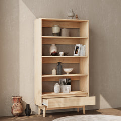 Bookcase, 94.5 in W x 58.7 in H, Solid and Manufactured Wood
