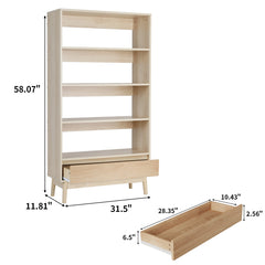 Bookcase, 94.5 in W x 58.7 in H, Solid and Manufactured Wood
