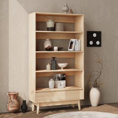Bookcase, 94.5 in W x 58.7 in H, Solid and Manufactured Wood