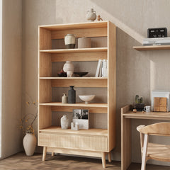 Bookcase, 94.5 in W x 58.7 in H, Solid and Manufactured Wood