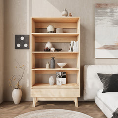 Bookcase, 94.5 in W x 58.7 in H, Solid and Manufactured Wood