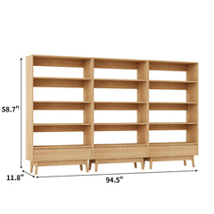 Bookcase, 94.5 in W x 58.7 in H, Solid and Manufactured Wood