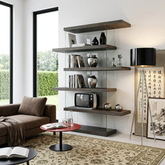Bookcase, Geometric Glass Frame with Adjustable Shelves, Clear and Gray