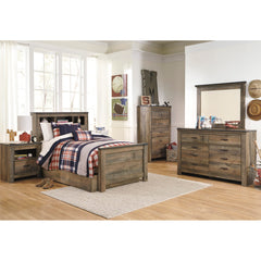 Bookcase Headboard, Twin, Brown Manufactured Wood with Storage