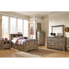 Bookcase Headboard, Twin, Brown Manufactured Wood with Storage