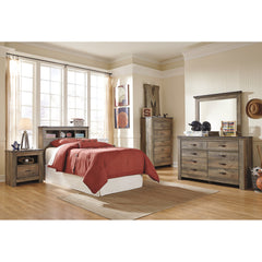 Bookcase Headboard, Twin, Brown Manufactured Wood with Storage