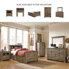 Bookcase Headboard, Twin, Brown Manufactured Wood with Storage