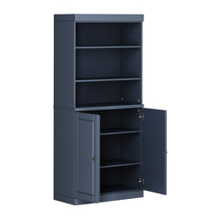 Bookcase, Solid Pine with Doors in Antique Blue