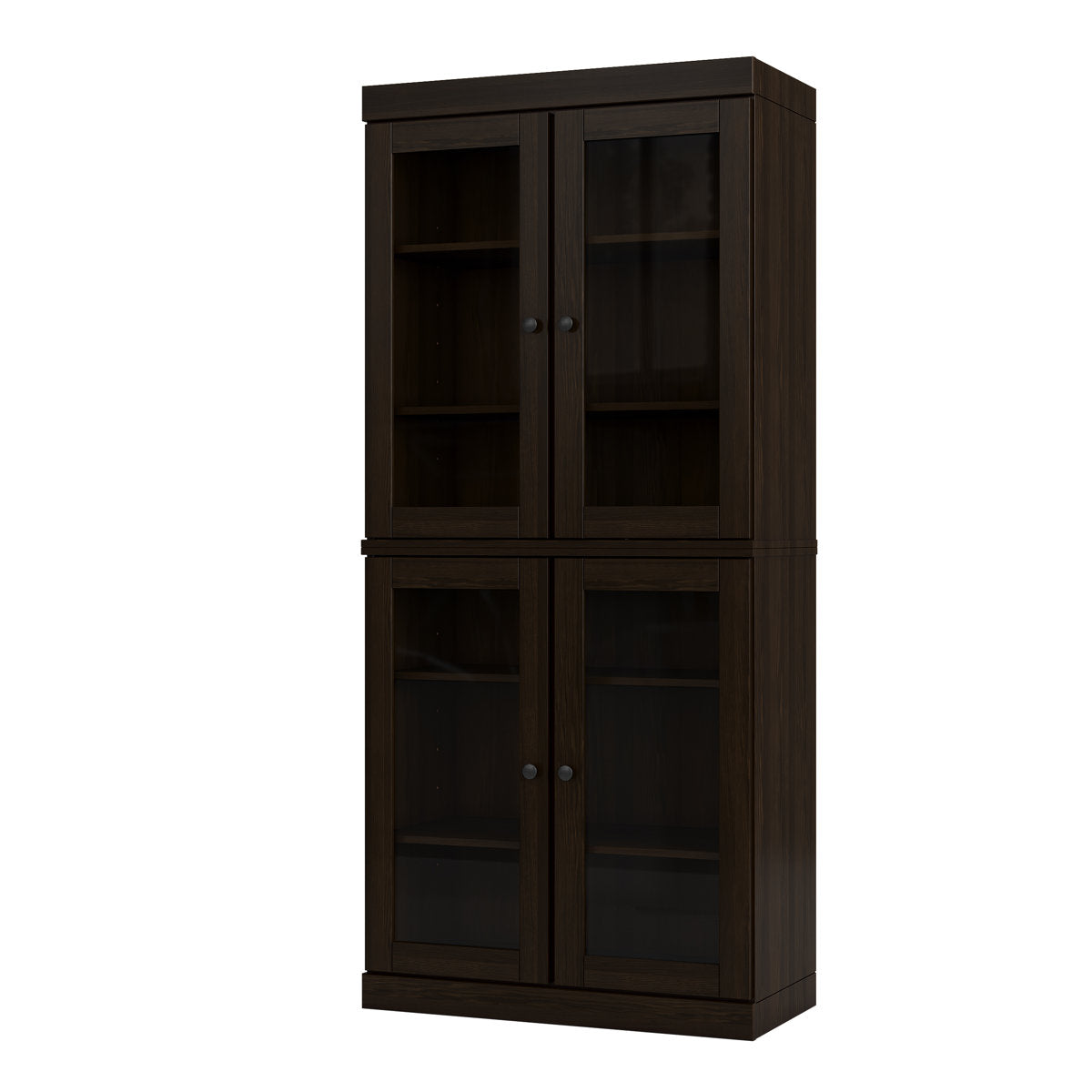 Bookcase, Solid Pine Wood, 4 Tempered Glass Doors, Espresso