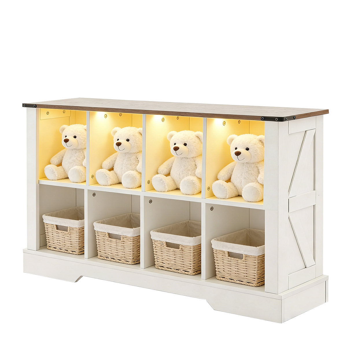 Bookcase, Solid Wood Frame, RGB LED Lighting, White