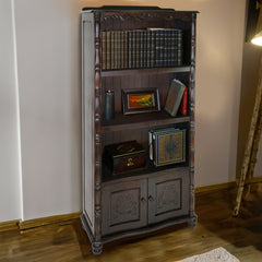 Bookcase, Three Shelves, Brown Solid Wood with Doors