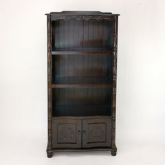 Bookcase, Three Shelves, Brown Solid Wood with Doors