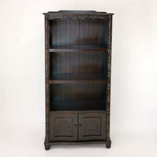 Bookcase, Three Shelves, Brown Solid Wood with Doors