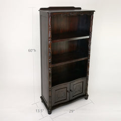 Bookcase, Three Shelves, Brown Solid Wood with Doors