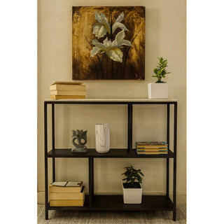 Bookcase, Three Tier, Black Iron with White Marble Top