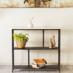 Bookcase, Three Tier, Black Iron with White Marble Top