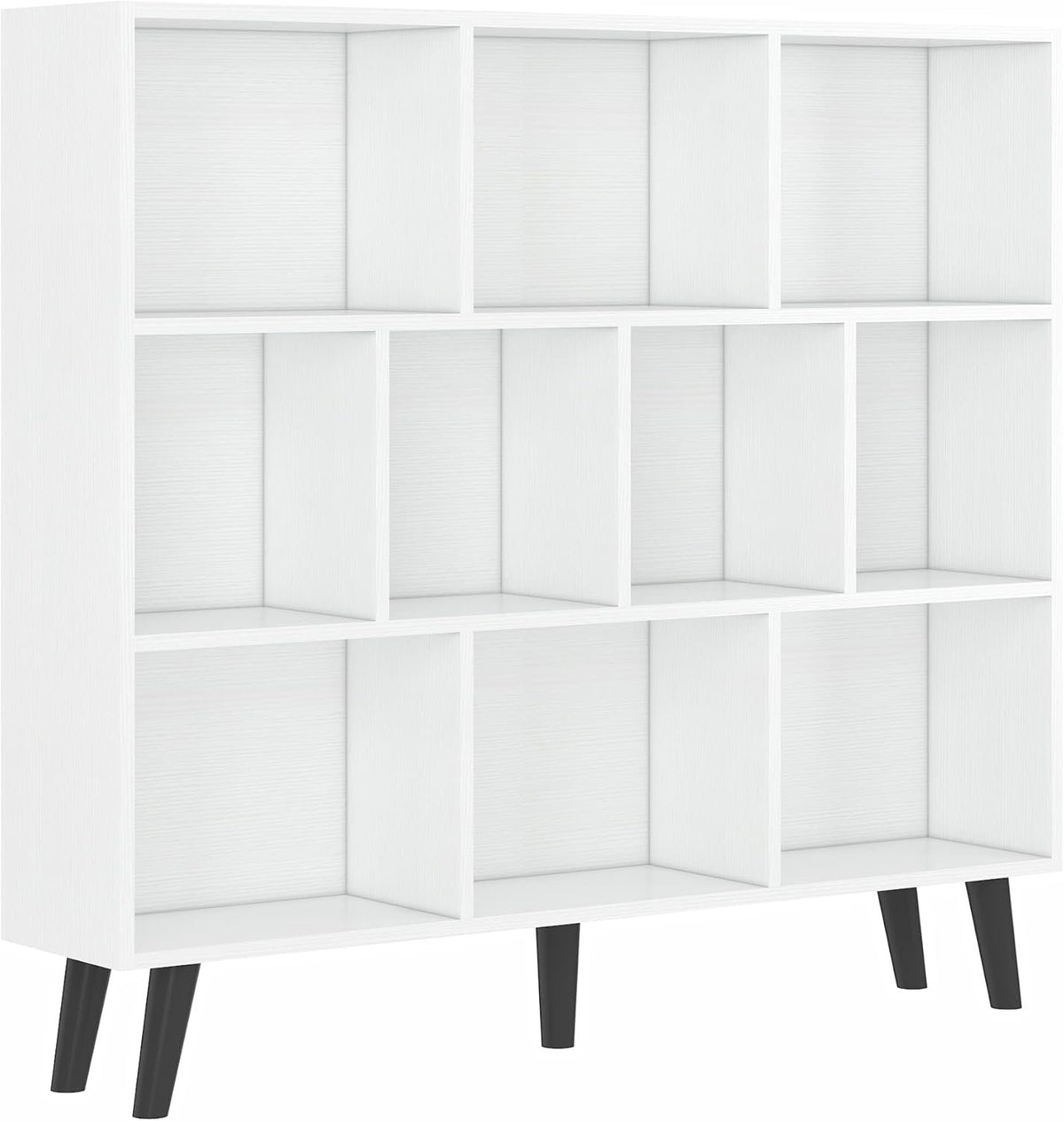 Bookcase with 10 Open Cubes, 3 Shelf Tiers, Ivory White