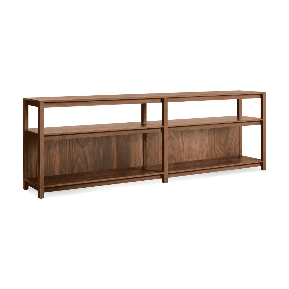 Bookcase with 2 Shelves, 80 Inch Wide, Walnut Solid Wood Frame