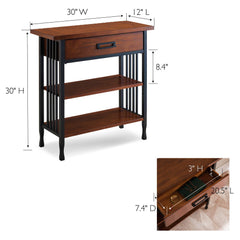 Bookcase with 2 Shelves and 1 Drawer, Wood Tones with Matte Black Steel