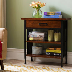 Bookcase with 2 Shelves and 1 Drawer, Wood Tones with Matte Black Steel