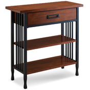 Bookcase with 2 Shelves and 1 Drawer, Wood Tones with Matte Black Steel