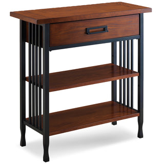Bookcase with 2 Shelves and 1 Drawer, Wood Tones with Matte Black Steel