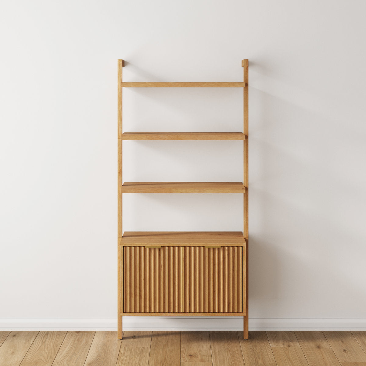 Bookcase with 3 Shelf Tiers and 2 Doors in Brown Solid Wood