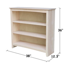 Bookcase with 3 Shelves in Unfinished Solid Wood
